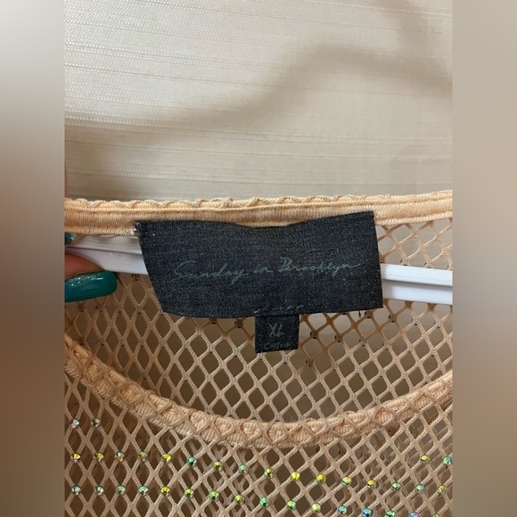 Sunday in Brooklyn mesh rhinestone women’s top stretchy shiny size xl - Picture 4 of 9